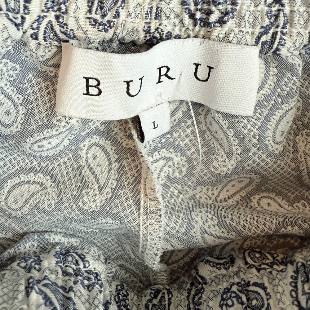 Buru Women Blue White Paisley Loungewear‎ Elastic Waist Drawstring Cuffed Large - Picture 3 of 3